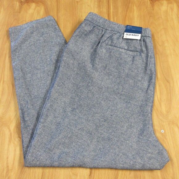 OLD NAVY High Rise Linen Blend Crop Pants Sz XL Chambray Blue Navy Trousers NWT - Picture 1 of 15